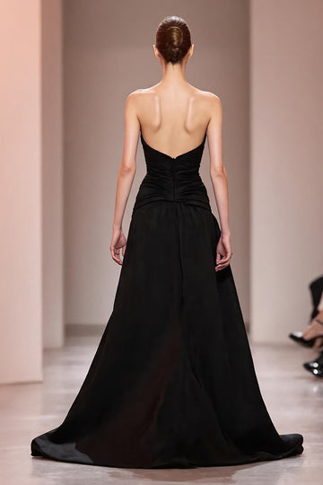 Sparkly Black A Line Beaded Sweetheart Long Formal Dress with Slit